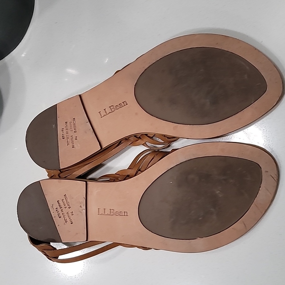 LL Bean Braided Leather Sandals - Tan Juarache Style - Picture 3 of 4